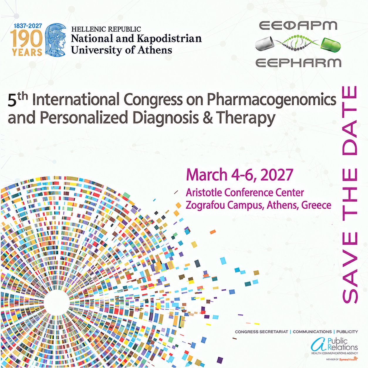 Save the Date: 5th International Congress on Pharmacogenomics and Personalized Diagnosis & Therapy, March 4-6, 2027, Athens